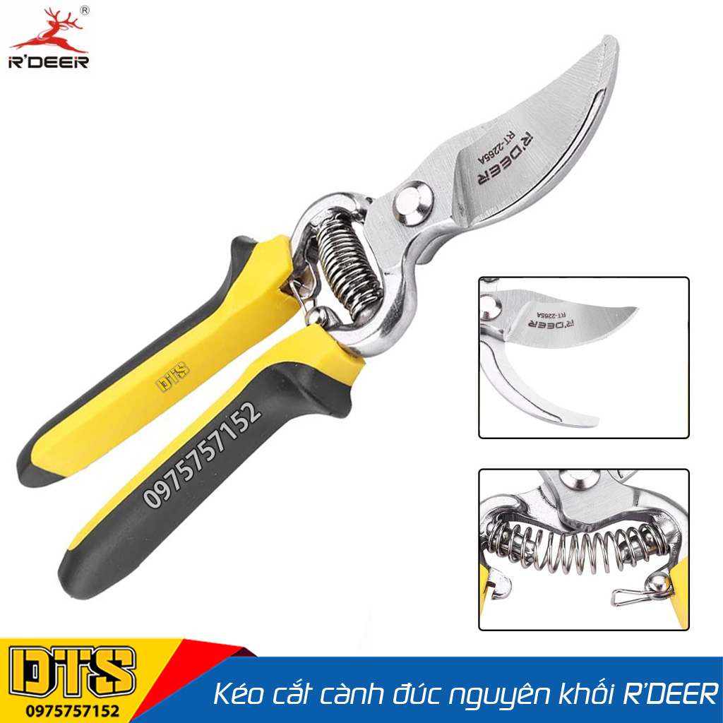 Kéo cắt cành thép đúc nguyên khối R'DEER 8 inch/ 200mm, kéo làm vườn thép Carbon siêu cứng, siêu sắc, an toàn chất lượng cao