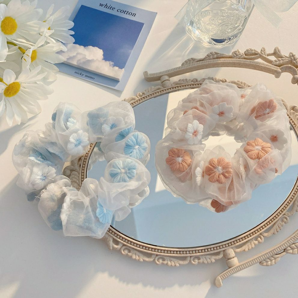 [HCM]Scrunchies dây buộc tóc cột tóc thêu hoa
