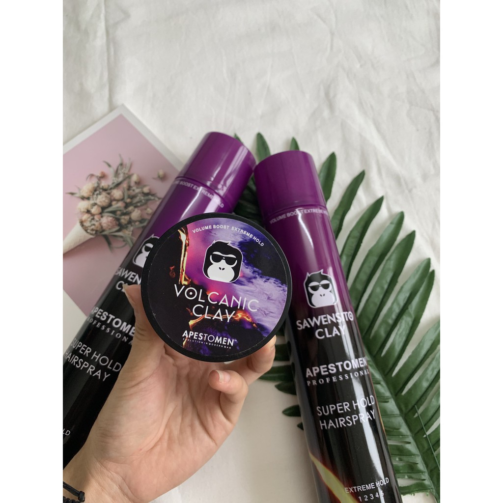 Combo gôm xịt tóc + sáp vuốt tóc Volcanic