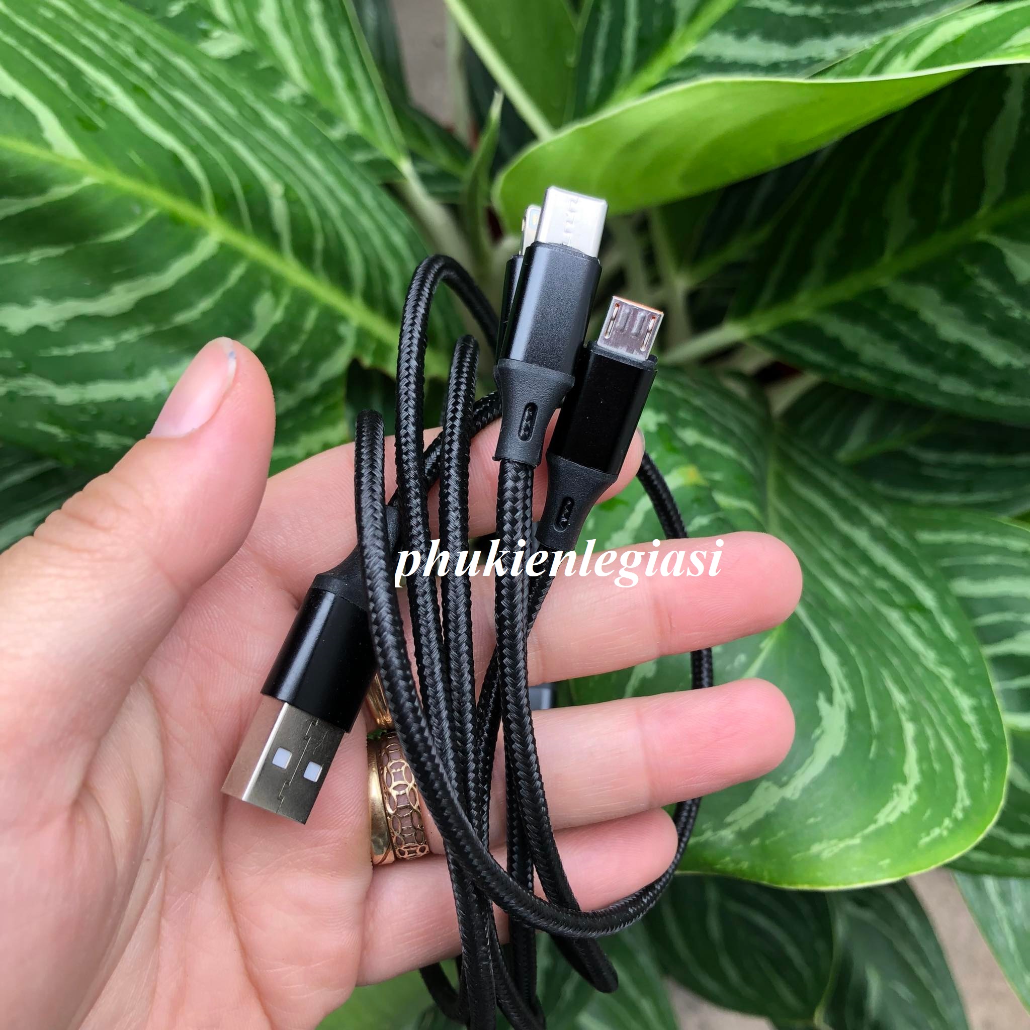 Cáp sạc dây dù 3 đầu Type C, Micro usb, Lightning(Iphone)