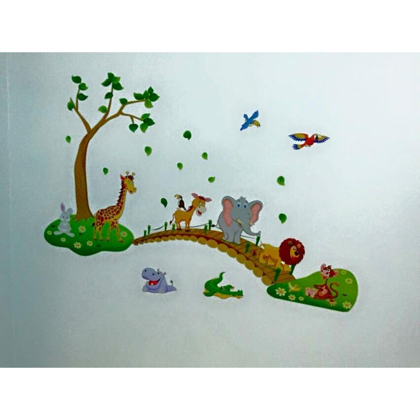 Decal dán tường thú qua cầu