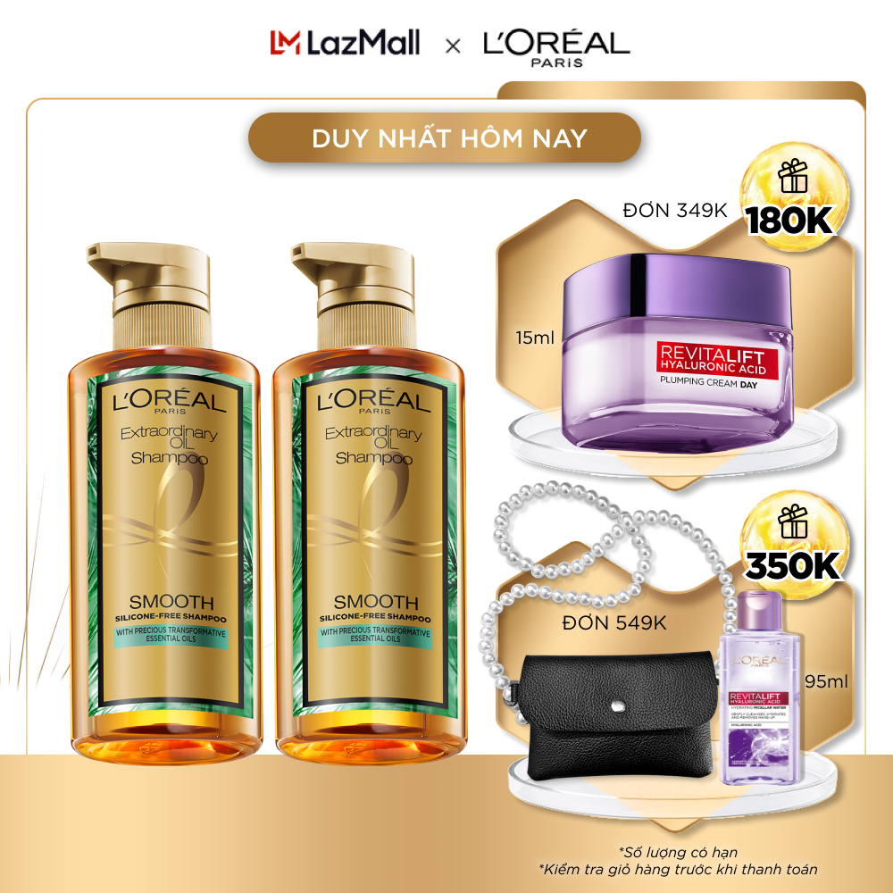 Bộ 2 dầu gội dưỡng tóc suôn mượt tóc cao cấp L'Oreal Paris Extraordinary Oil Sleek 440ml x2 - Virtual