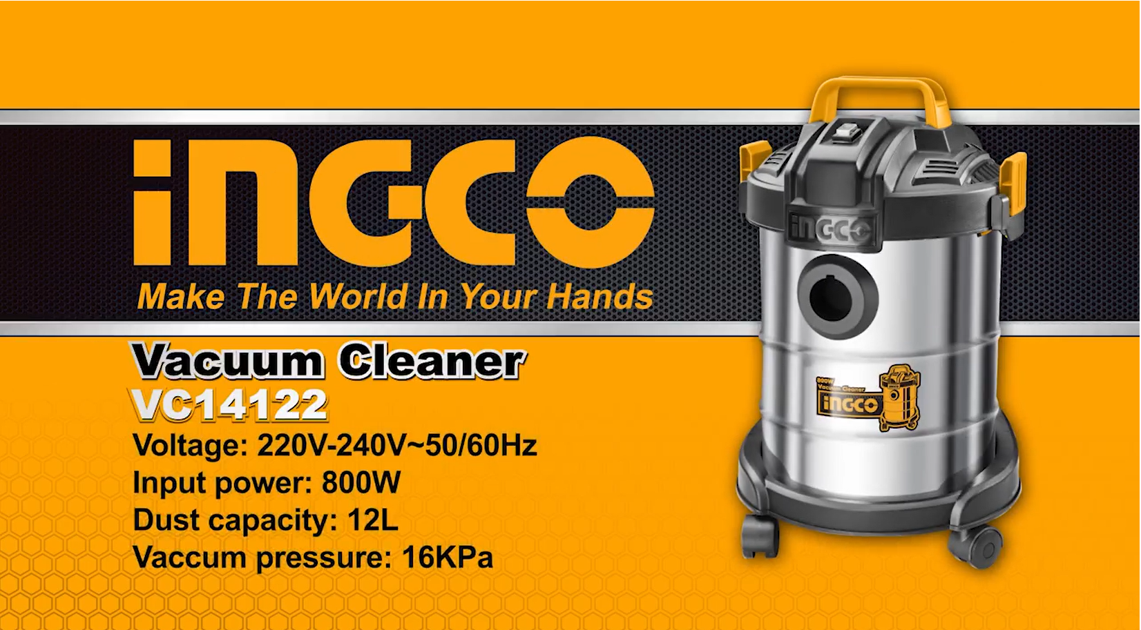 Máy hút bụi 12 Lít 800W Ingco VC14122 ( hút khô & ướt )