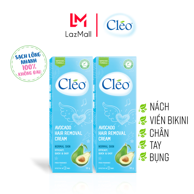 Combo 2 Hộp Kem Tẩy Lông Cho Da Thường Cleo Avocado Hair Removal Cream Normal Skin 50gx2, an toàn, không đau và đạt hiệu quả nhanh chóng