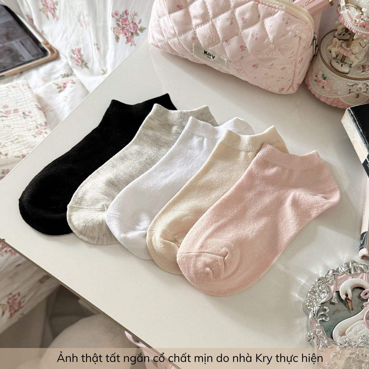 Tất nữ ngắn cổ trơn màu basic cotton mịn Krystore NC23