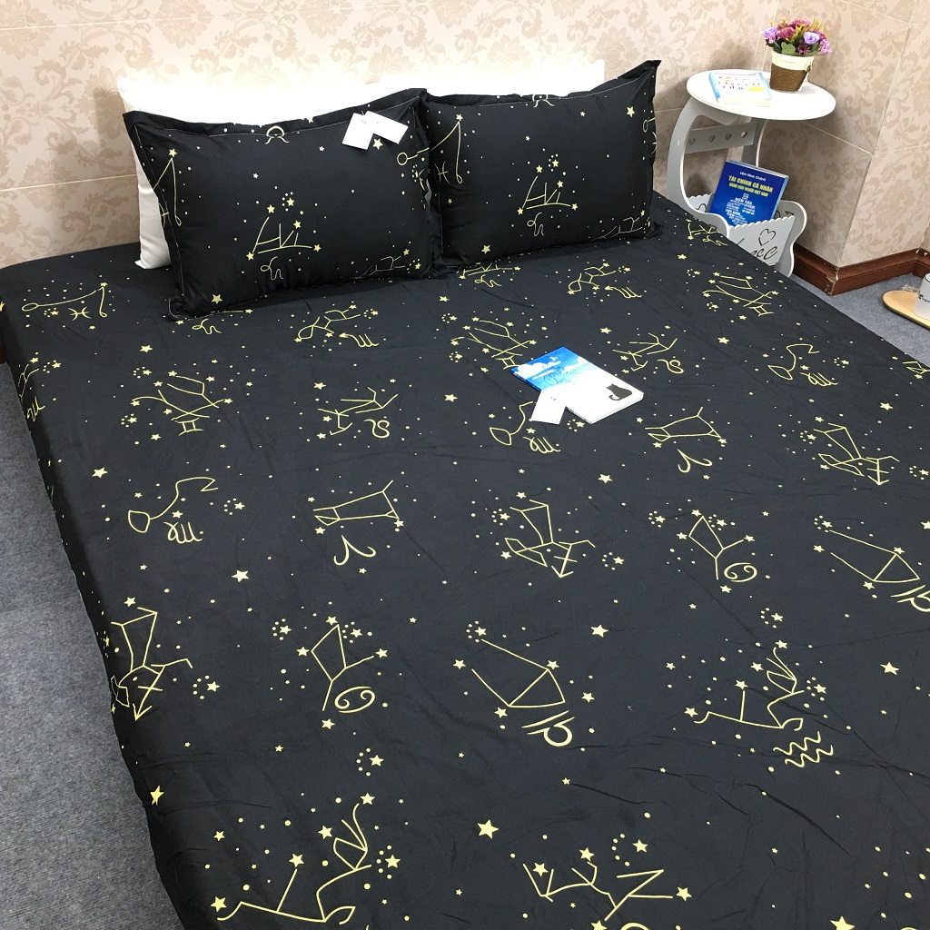 Bộ ga gối 4 món poly cotton (1 ga giường + 2 vỏ gối + 1 vỏ gối ôm) mẫu Cung Hoàng Đạo