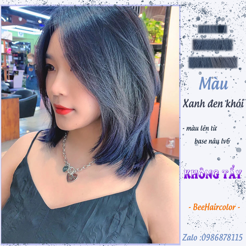 Thuốc nhuộm tóc màu Xanh ĐEN khói [ tặng kèm trợ dưỡng + bao tay nhuộm ]