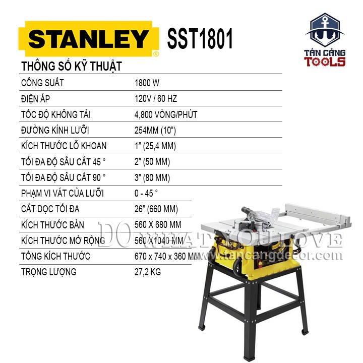 [Trả góp 0%] Máy Cưa Bàn Stanley SST1801