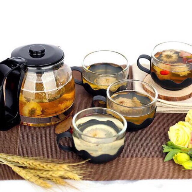 Bộ Ấm Pha Trà Có Lưới Lọc Tặng Kèm 4 Ly