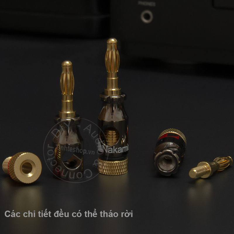 Jack đèn lồng bắp chuối 3 tác dụng 4 chiếc nhân đồng thau mạ vàng 24K - Cọc đấu nối thêm loa treble