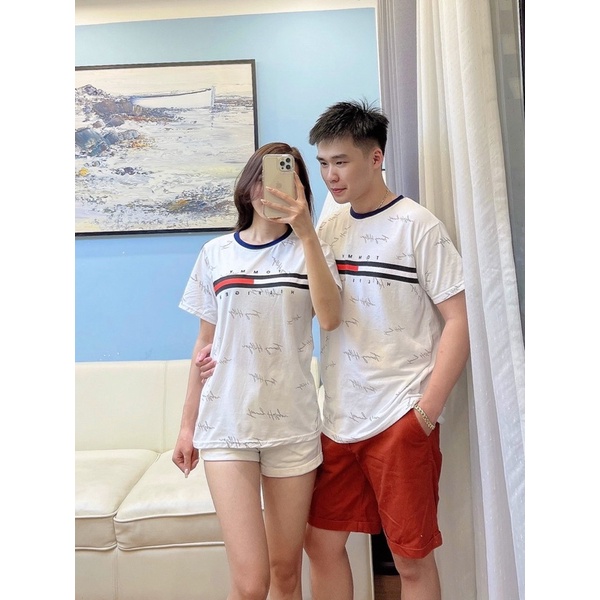 Ana68 - áo phông đôi cộc tay trắng tomy nam nữ