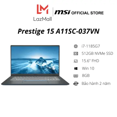 Laptop MSI Prestige 15 A11SC-037VN (I7-1185G7 Gen 11 | 16 GB DDR4 | SSD 512 GB PCel | VGA GTX 1650 4GB | 15.6 FHD | Win 10|Gray) - Hàng Chính hãng - Bảo hành 2 năm