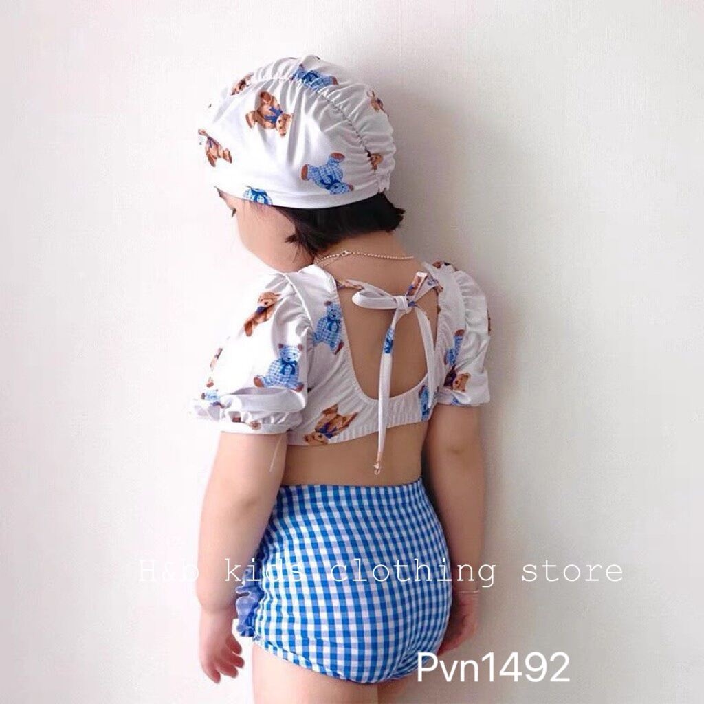 Đồ Bơi Bé Gái| Bikini 2 Mảnh Kèm Mũ Cho Bé
