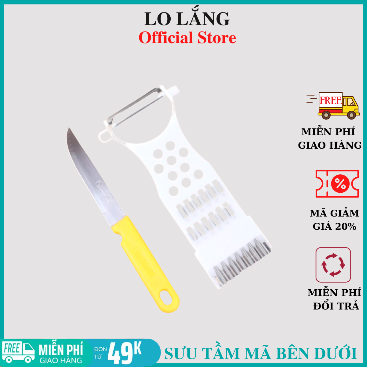 Combo 2 Dao bào đa năng và dao Bếp Inox Cán Vàng Cao Cấp Kiểu Dáng Đẹp Lưỡi Dao Gia Công Kỹ