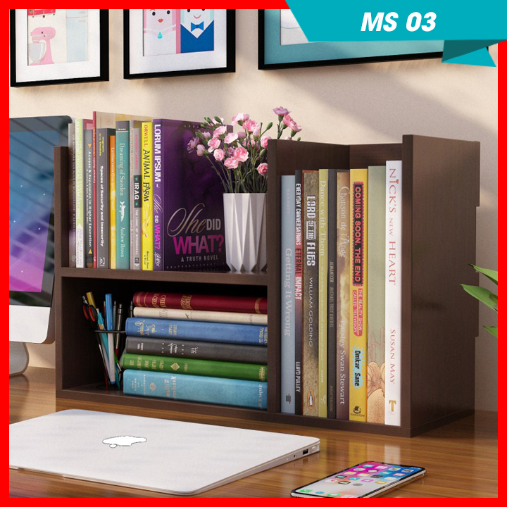 Kệ sách gỗ mini để bàn lắp ghép MS03