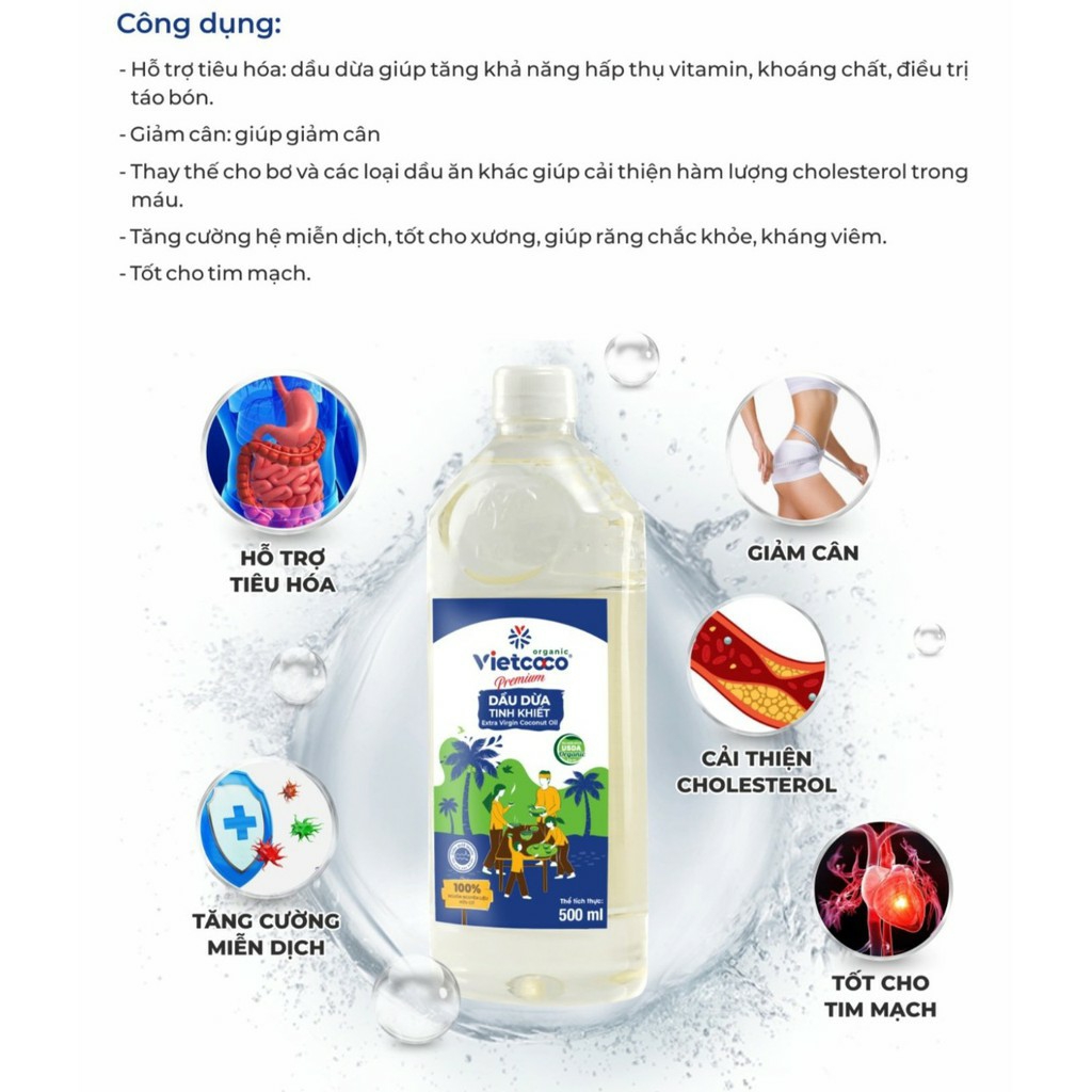 Dầu Dừa Tinh Khiết Organic VietCoCo Chai pet 500ml