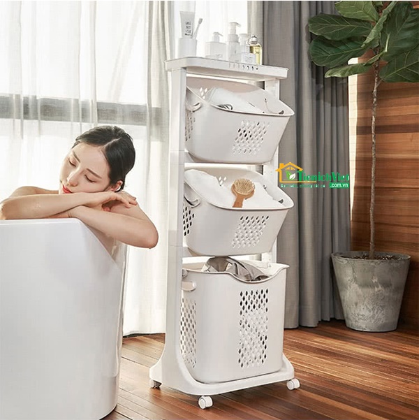 High-end multifunctional 3-layer plastic storage rack with wheels made in Vietnam super convenient for all living