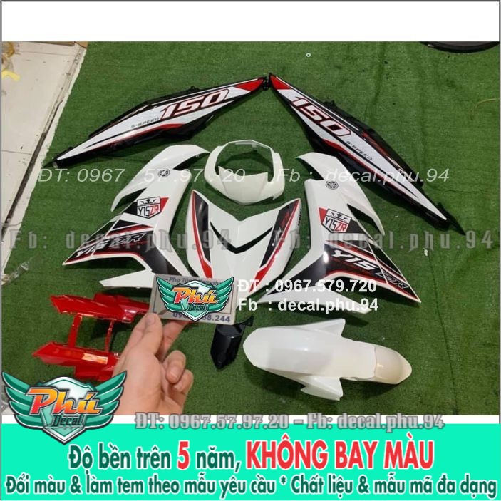 Tem rời exciter 150 y15zr trắng đỏ đen