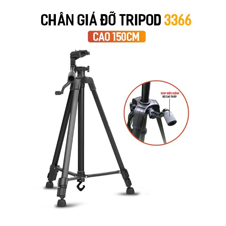 Chân giá đỡ điện thoại, máy ảnh Tripod 3366 cao 140cm có tay cầm cực chắc chắn