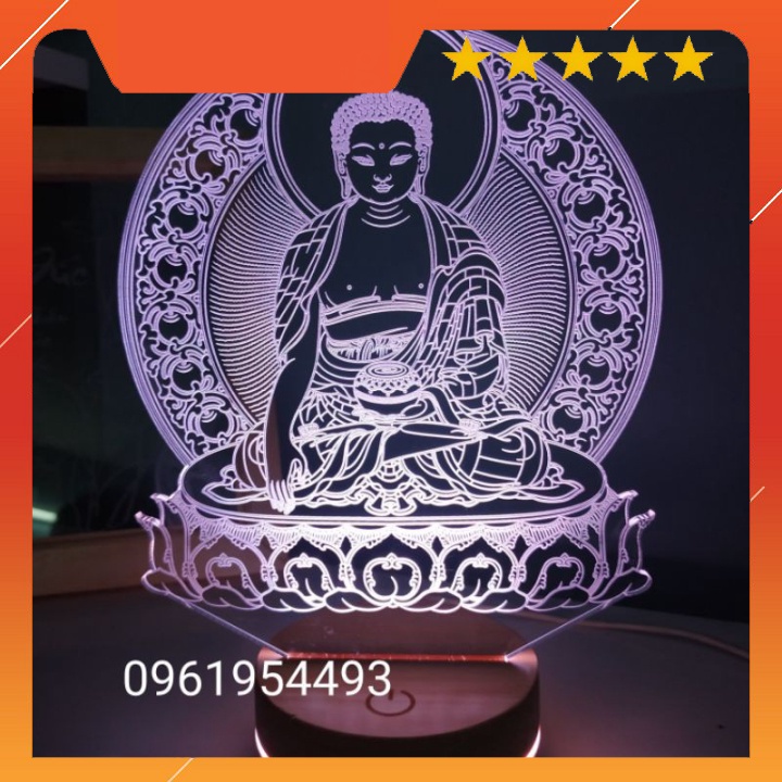 Đèn Led Màu Mẫu Phật Tổ Ngồi Đài Sen-Quà Tặng Đèn Ngủ,Trang Trí