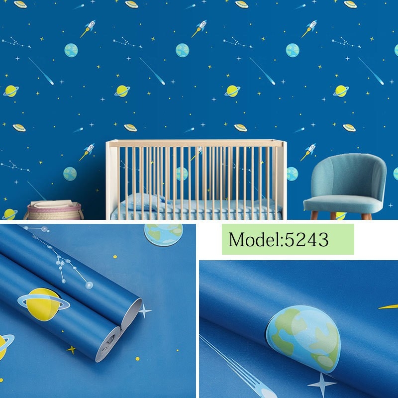 Giấy Dán Tường Vũ Trụ Xanh (Dài 10m, Rộng 45cm)