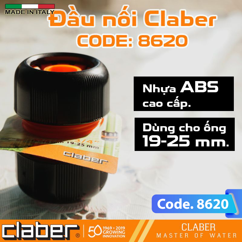 CÚT NỐI ỐNG NƯỚC MỀM CLABER 8620 PHI ỐNG 15-19mm, Nhựa ABS, Đảm Bảo Không Rỉ Nước