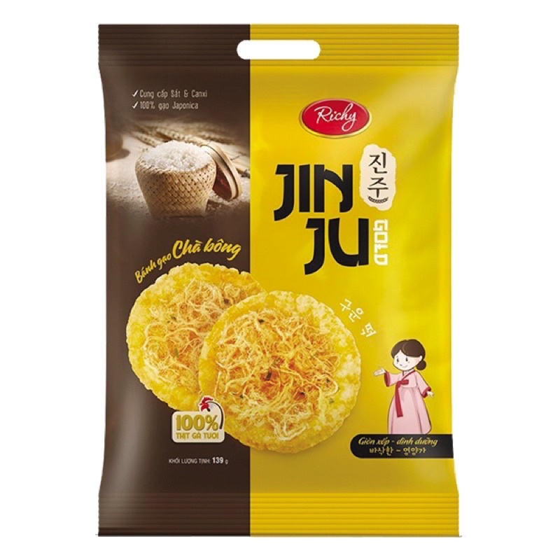 Bịch 4 gói 130gr bánh gạo chà bông Jinju Richy date mới 12 tháng