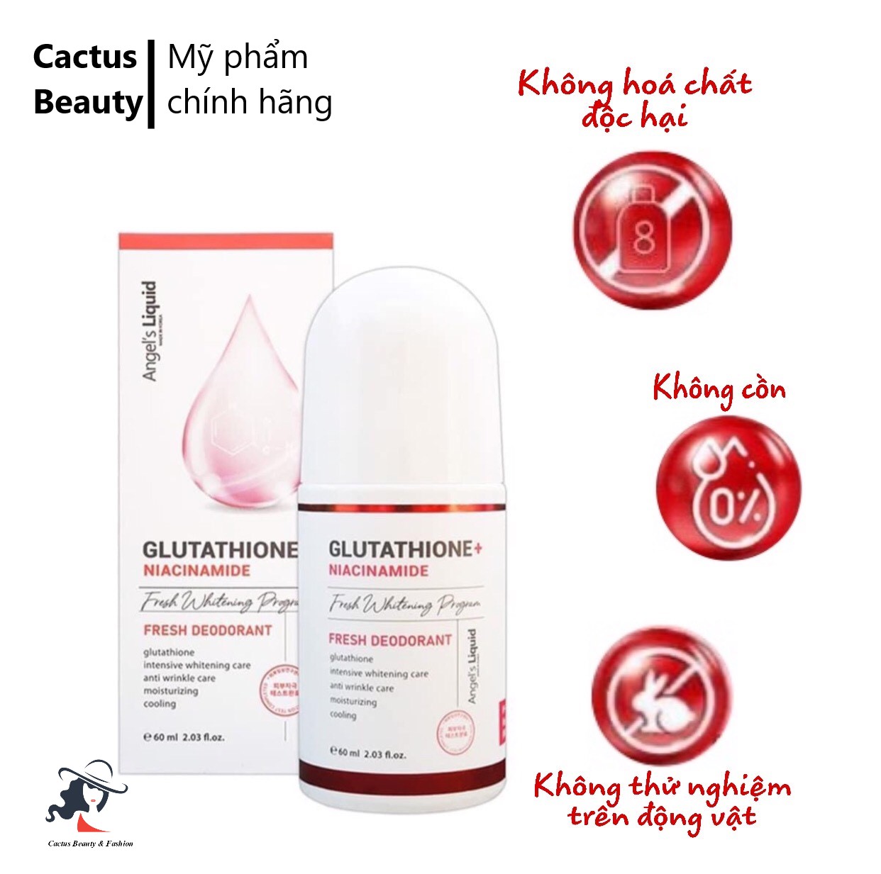 Lăn khử mùi Angel s Liquid Glutathione + Niacinamide Fresh Deodorant