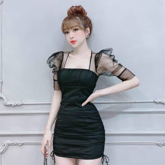 Đầm nữ dễ thương body phối lưới ( có mút ) thời trang Yoomi