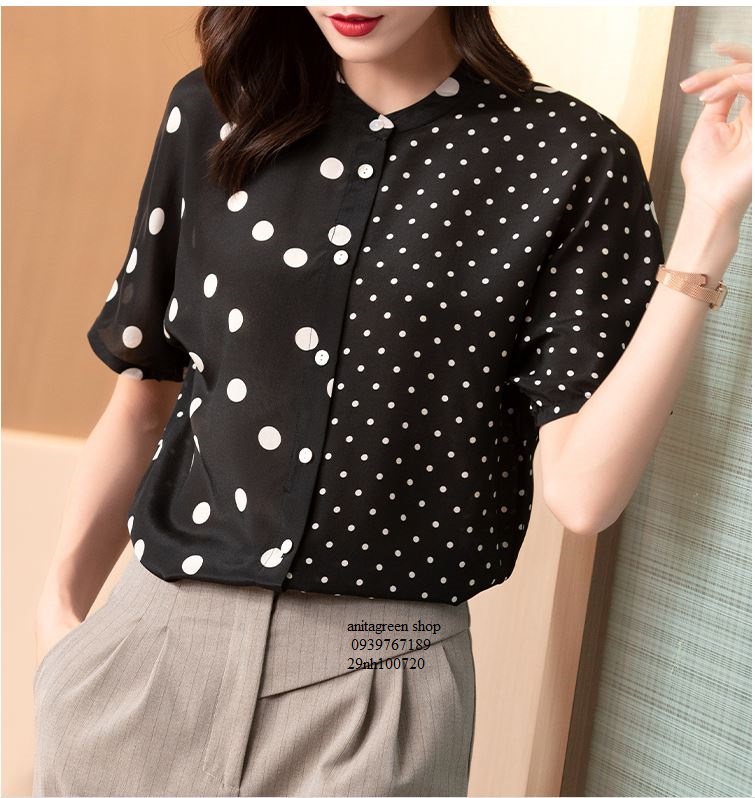 nh100720-ÁO SƠ MI NỮ CHẤM BI TA NGẮN
