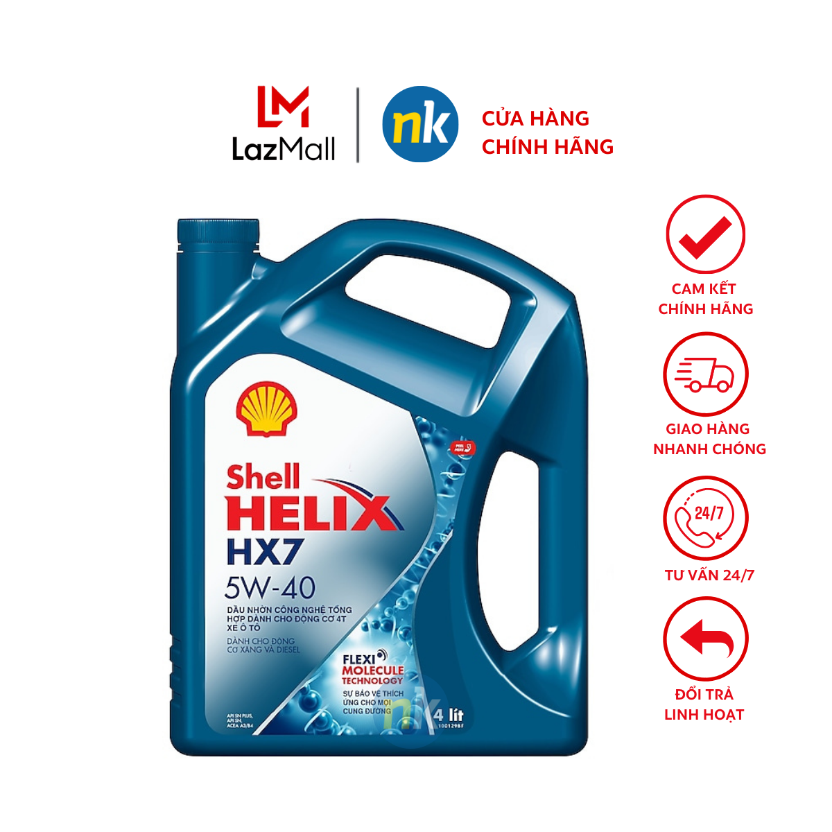 Nhớt ô tô cao cấp SHELL HELIX HX7 5W40 4L