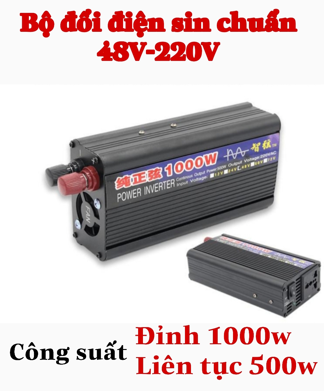 Bộ đổi điên sin chuẩn 1000W 48V sang 220V - ZX 48V-1000W, giá tốt chất lượng tốt, hiệu suất cao