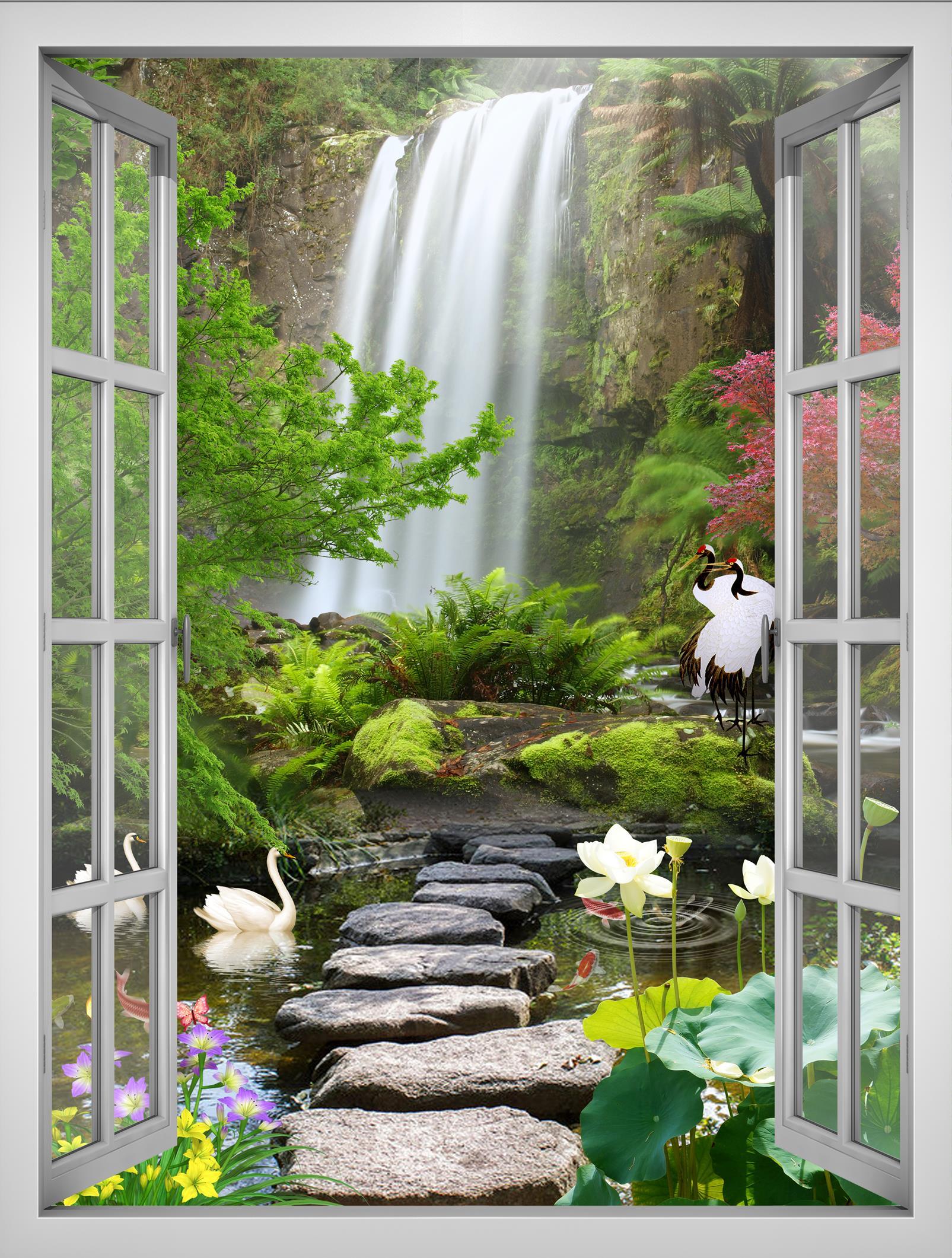 Tranh dán tường cửa sổ khổ dọc VTC Cảnh đẹp thiên nhiên VT0392-D Kim sa