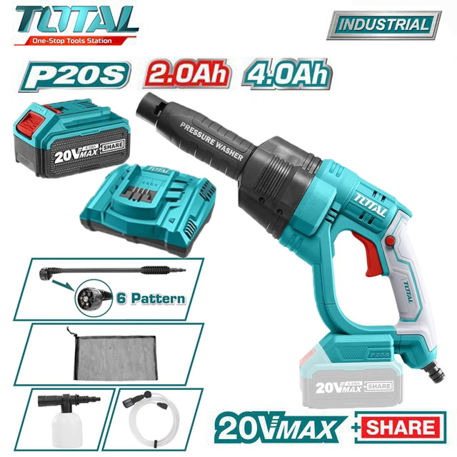 [HCM]Máy xịt rửa xe dùng pin Lithium 20V Total TPWLI20084 ( Kèm 1 pin 20V 4.0A/h + 1 đế sạc nhanh )