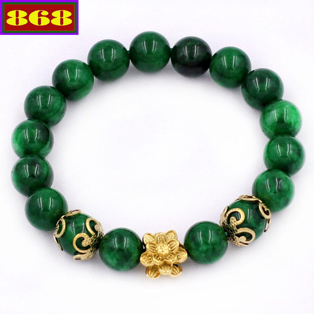 Chuỗi hạt đeo tay đá cẩm thạch đông ninh 10 ly - vòng tay hoa sen vàng vctdnhsbkv10 - hợp mệnh hỏa, thổ
