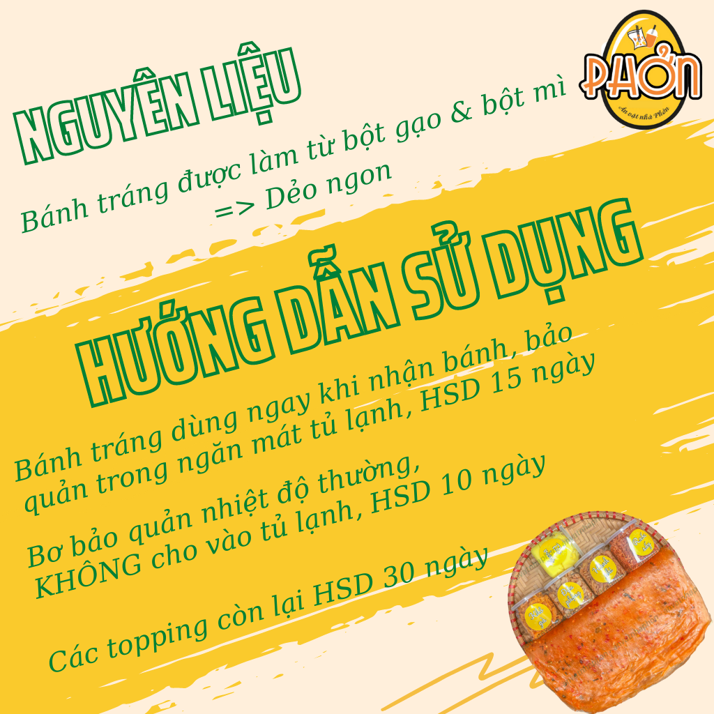 Combo 500GR bánh tráng dẻo tôm, 80GR ruốc sấy, 50GR hành phi, 150GR bơ, 100GR đậu phộng, 50GR khô gà - Ăn Vặt Nhà Phởn