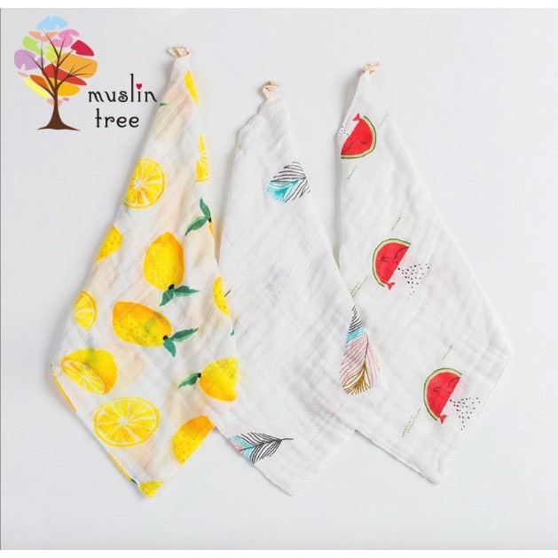 Set 3 khăn sữa sợi tre muslin kích thước 30x30cm 4 lớp mềm mịn cho bé
