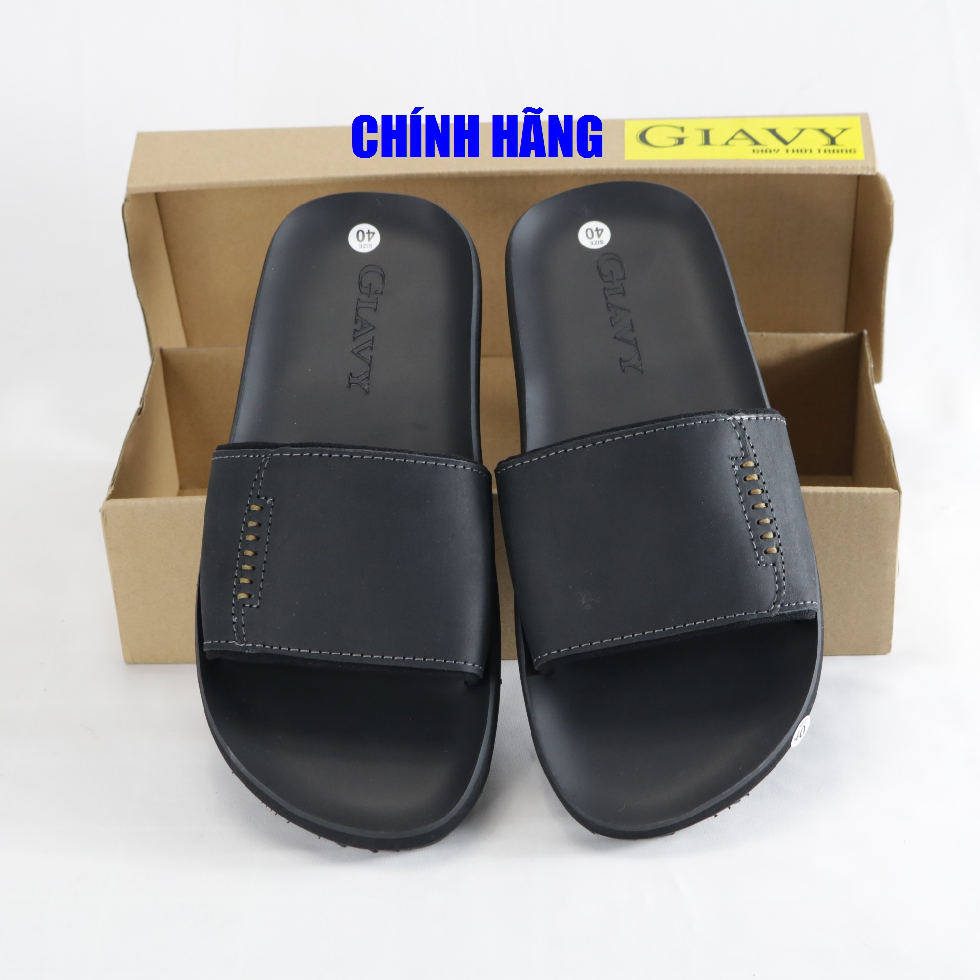 Dép da nam Gia Vy quai ngang (Giavy chính hãng TL52, đế cao su)