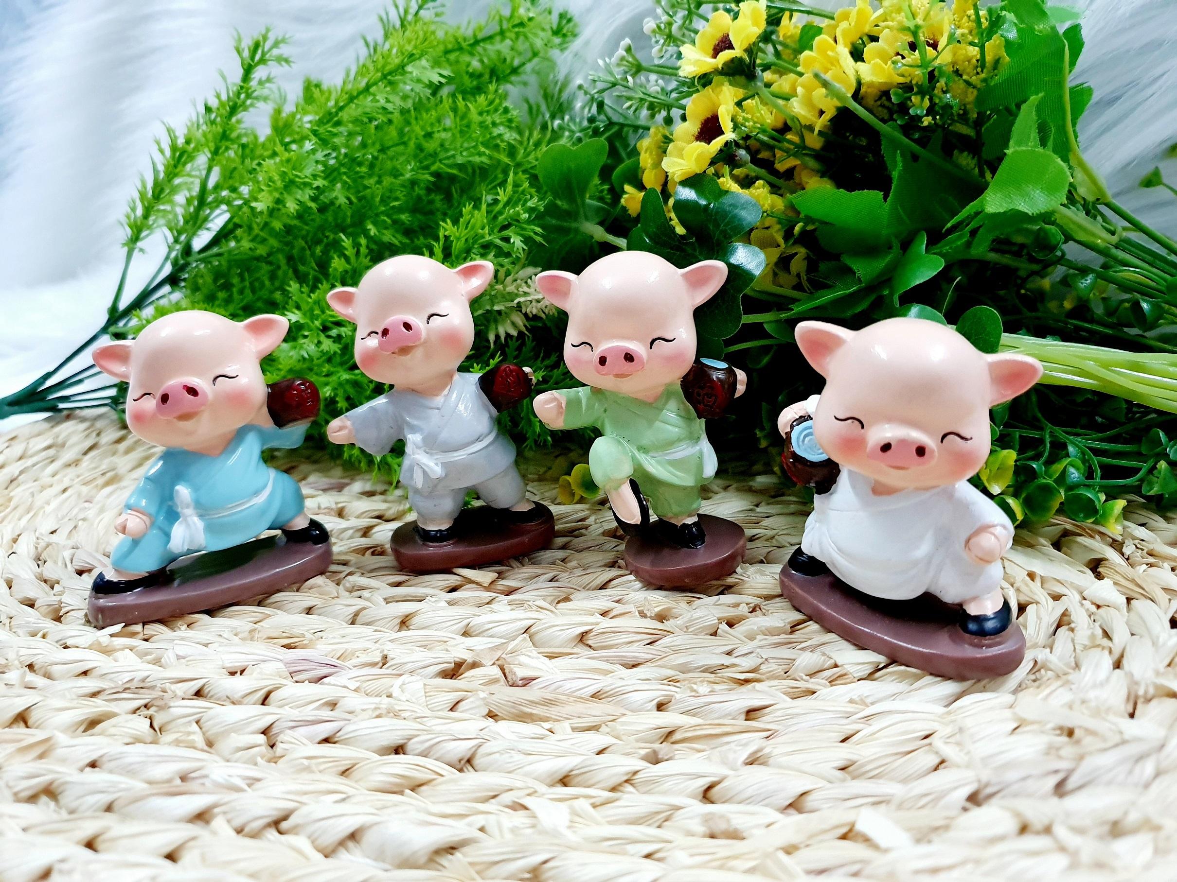 Full set bộ 4 tượng Heo múa túy quyền