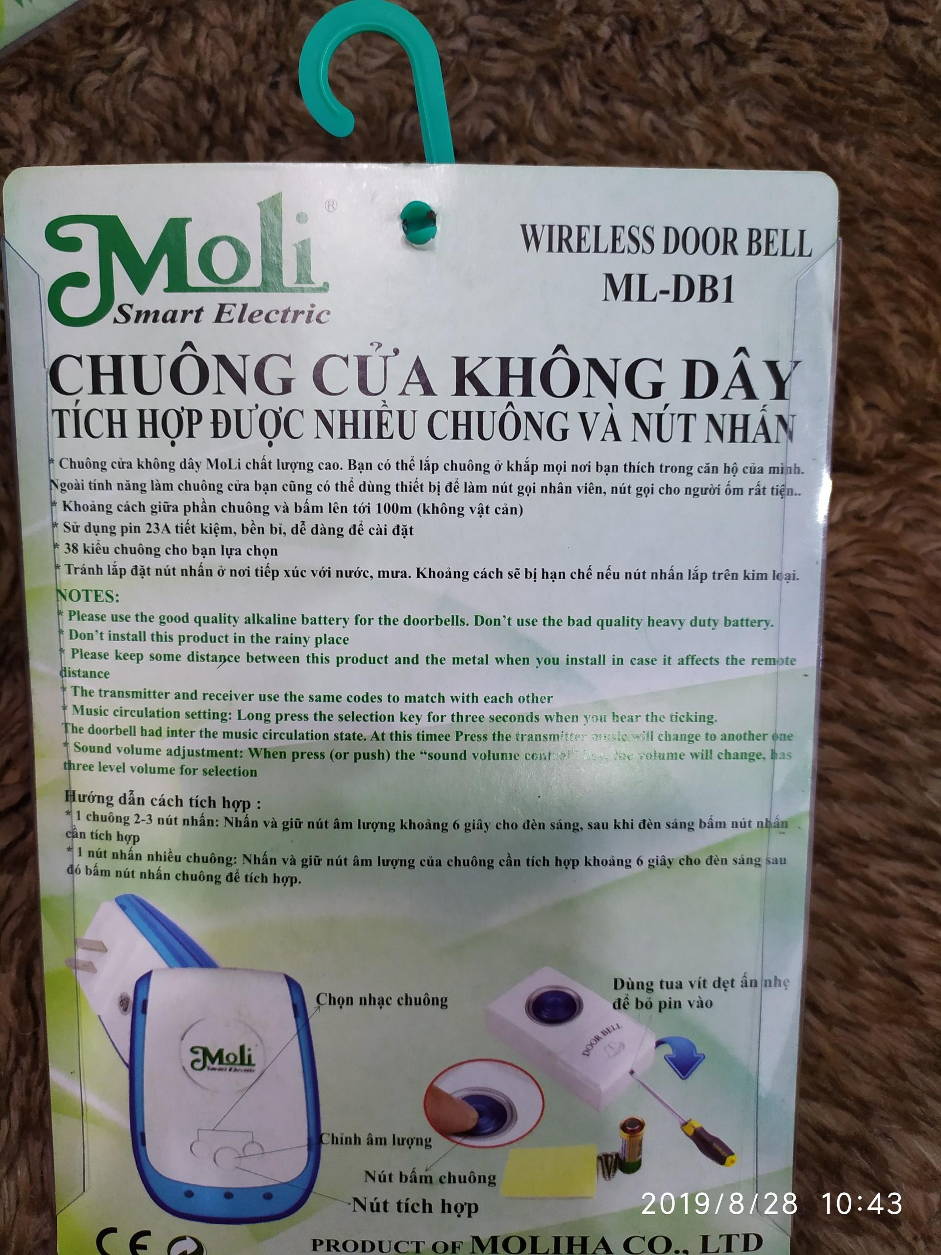 [HCM]CHUÔNG CỬA KHÔNG DÂY CAO CẤP MOLI