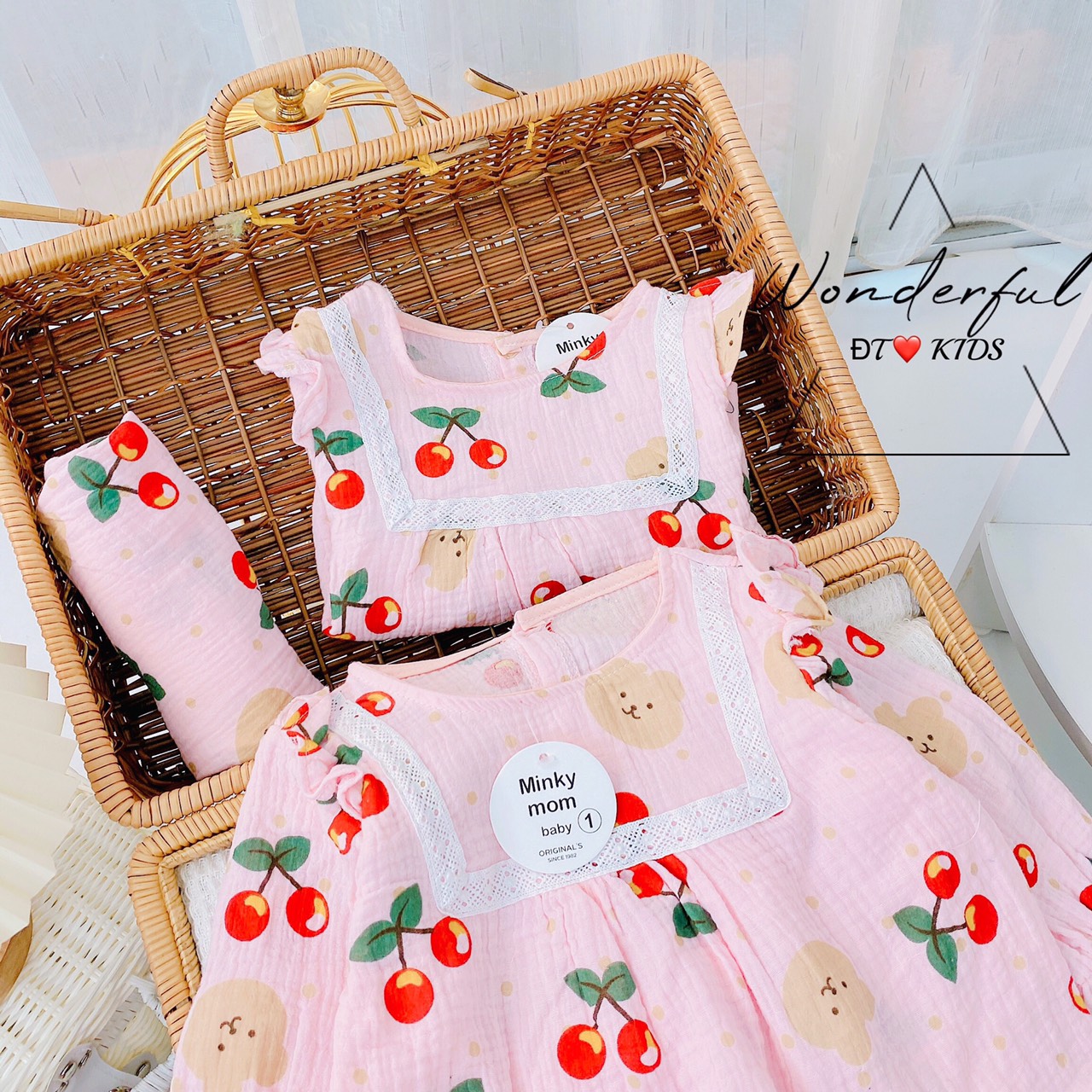 bộ xô muslin cao cấp bé gái