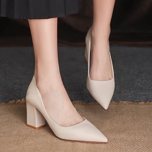[TẶNG SÁP VỆ SINH GIÀY 260g] Giày cao gót 7 phân, Giày mũi nhọn basic dễ phối đồ đế 7 phân, Cao gót nữ mũi nhọn, Giày cao gót 7 phân đế vuông, Sáp tẩy ố giày dép, V7