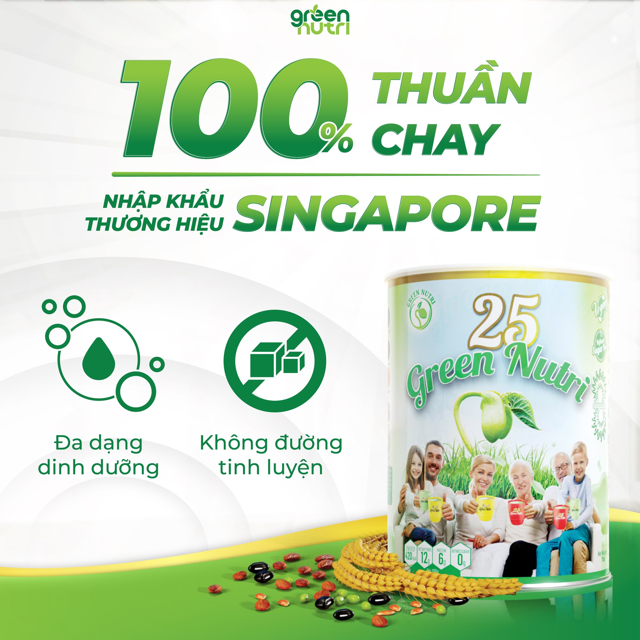 Sữa Hạt Ngũ Cốc 25 Green Nutri Thành Phần 25 Loại Hạt Đậu - Dạng Lon 750gr