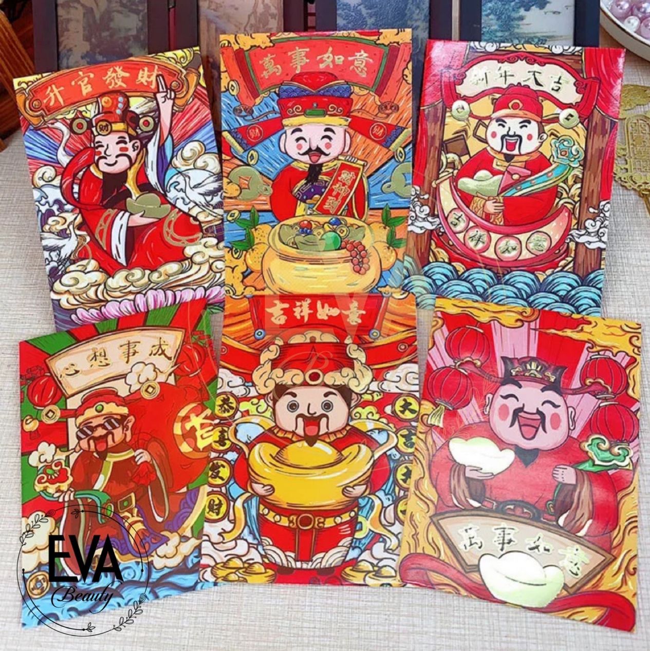 [HCM]Combo 5 Xấp 30 Bao Lì Xì Tết Ép Kim Nhũ Vàng Hoạ Tiết Thần Tài Đón Tết M680