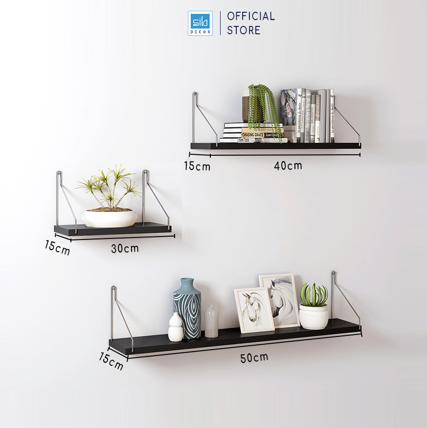 Set 3 kệ trang trí treo tường móc treo không cần khoan tường thương hiệu sib decor