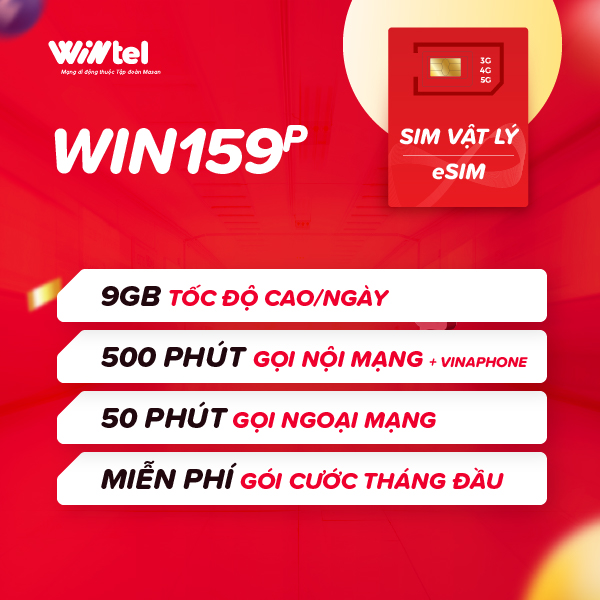 SIM CHƯA KÍCH HOẠT - SIM 4G Wintel Win159P - SIM Data Không Giới Hạn