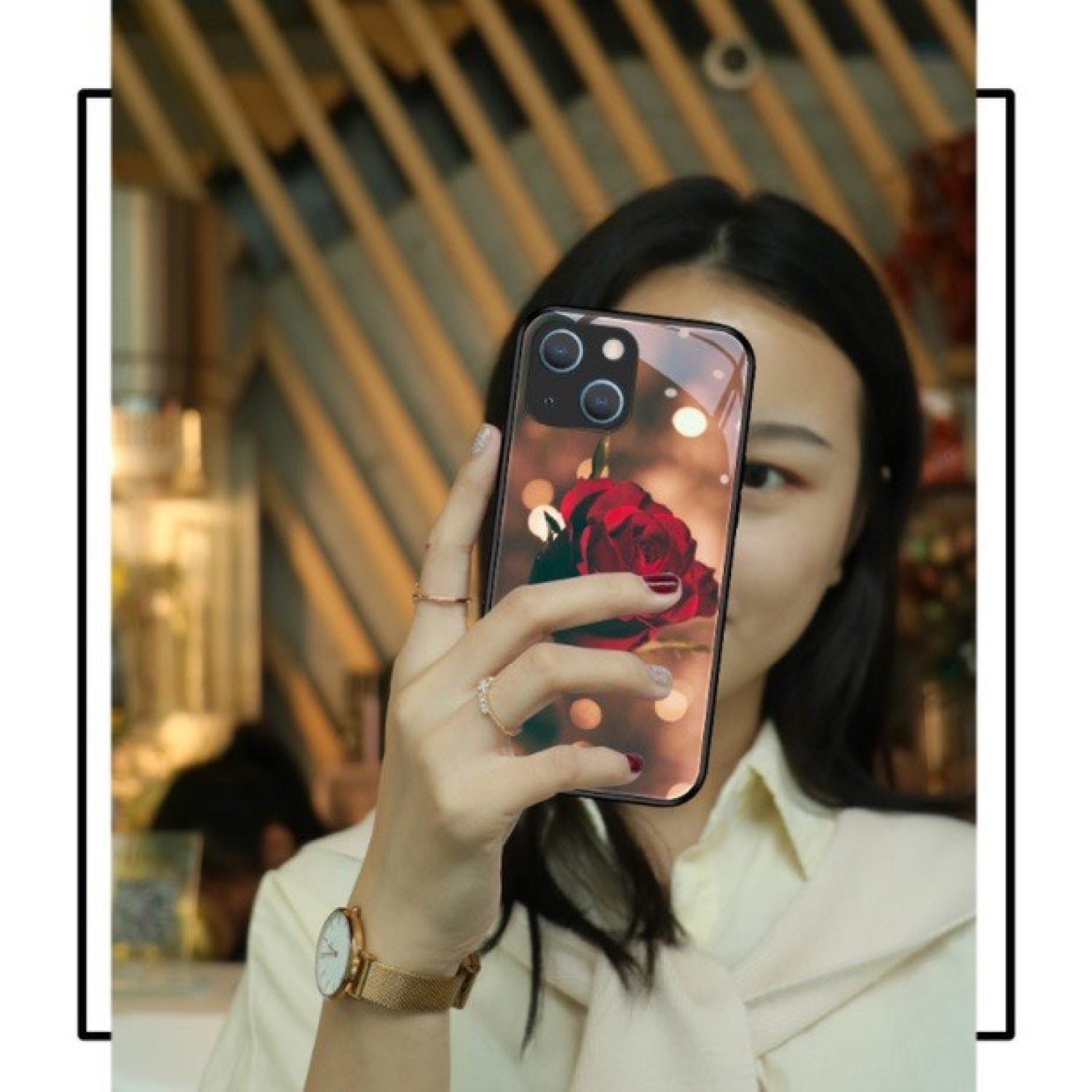 Ốp lưng Điện Thoại Kính Cường Lực In Hình hoa hồng thanh lịch Cho iρhone 13 6s plus 12 11 pro max 7 plus 8 X XS max, 11 mini, 12 mini, Xr