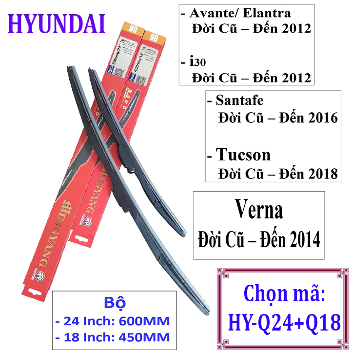 Bộ 2 thanh gạt nước mưa ô tô đa năng Nano cao cấp dành cho hãng xe Hyundai: Getz-Accent-Avente-Elantra-i10-i20-i30-santafe-Sonata-Tucson-Starex-Verna