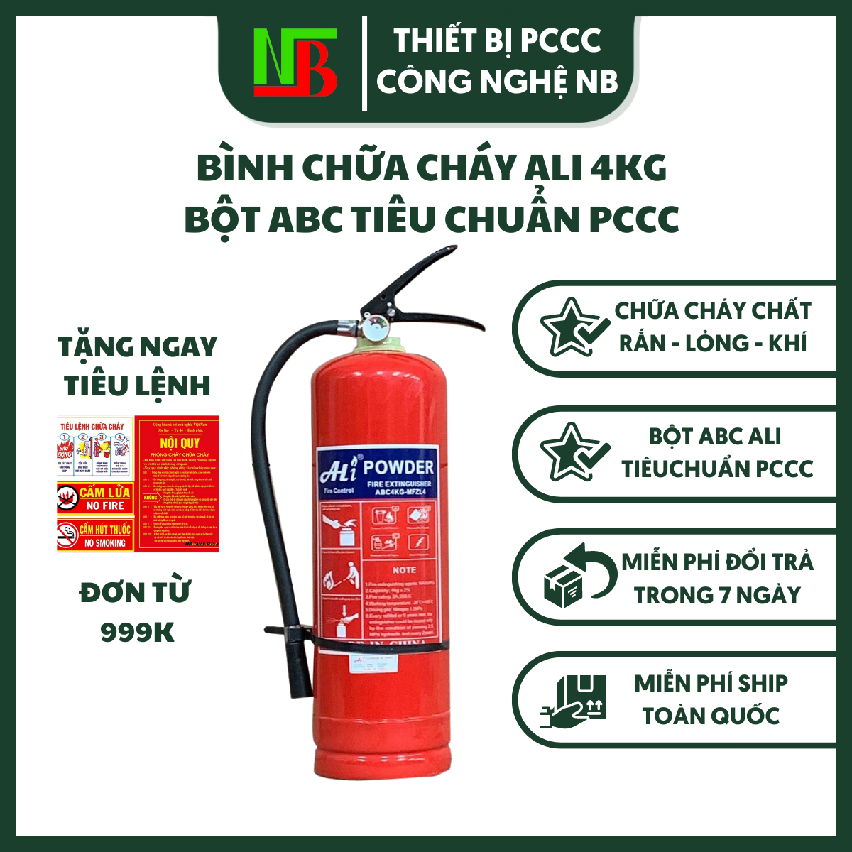 Bình Chữa Cháy Bột ABC 4kg Ali, Bình Cứu Hỏa Đạt Tiêu Chuẩn PCCC