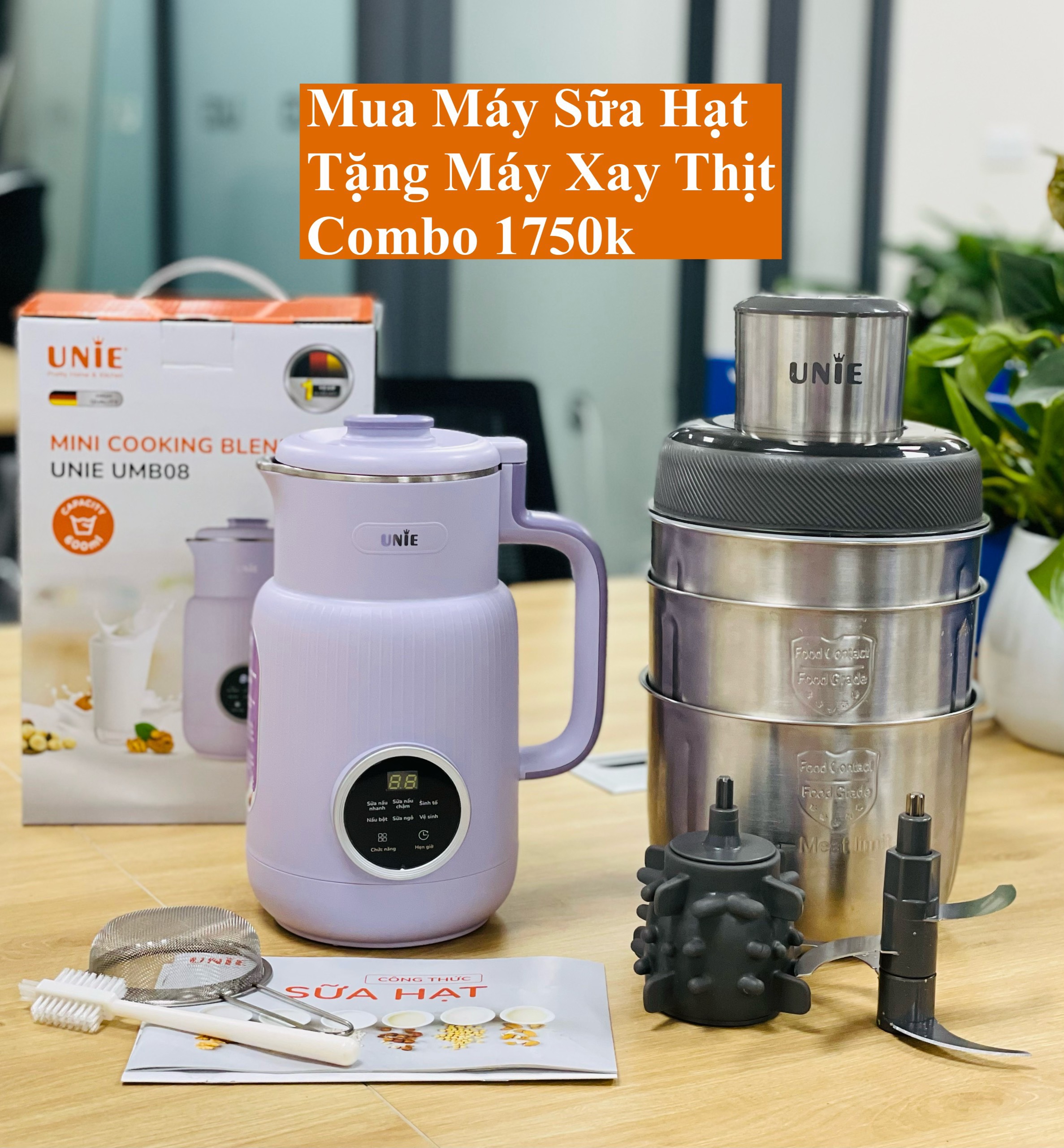 (Quà tặng máy xay thịt) Máy làm sữa hạt mini UNIE UMB08 - công suất 600W